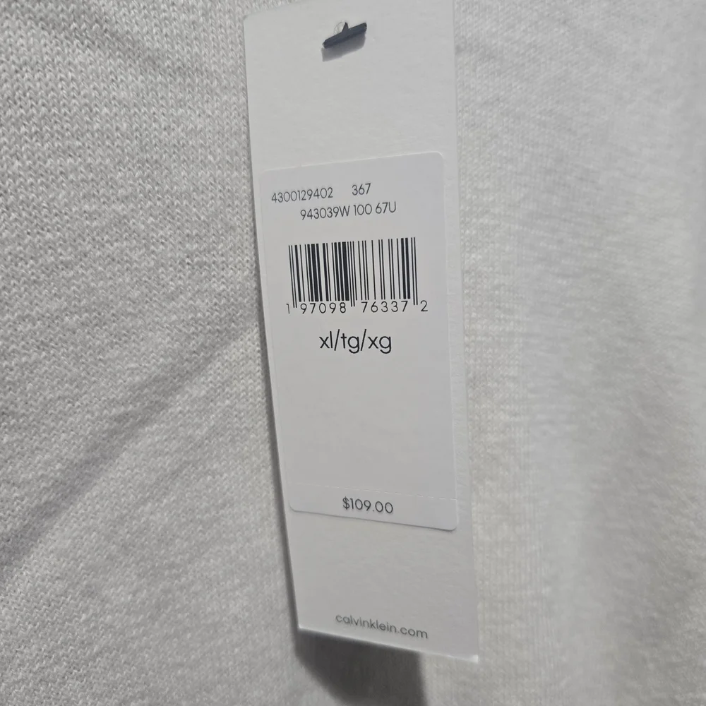 Calvin Klein Cream White Crewneck Sweater Black Contrast Trim 100% Cotton Sz Xl - Picture 7 of 8